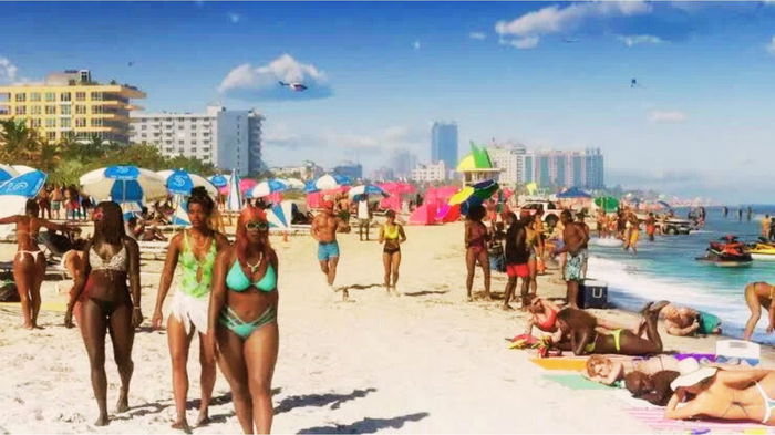 A lot of NPCs walking and enjoying the beach in GTA 6
