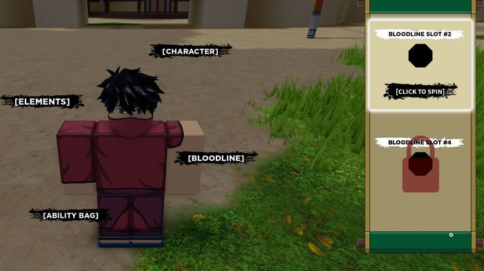 A screenshot showing how to use spins in the Shindo Life game in Roblox.