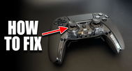 A black controller with its faceplate removed and a red arrow pointing to one of its sticks with text that reads "HOW TO FIX" in white alongside.